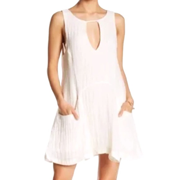 Free People FP Smooth Sailing White Linen Mini Dress Cover Up‎ Sze Medium - Picture 1 of 11
